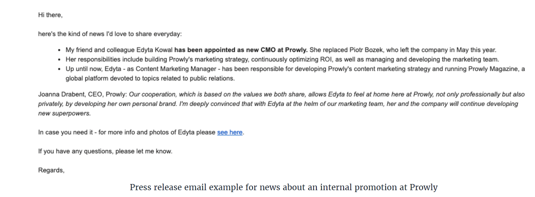 Sample press release email