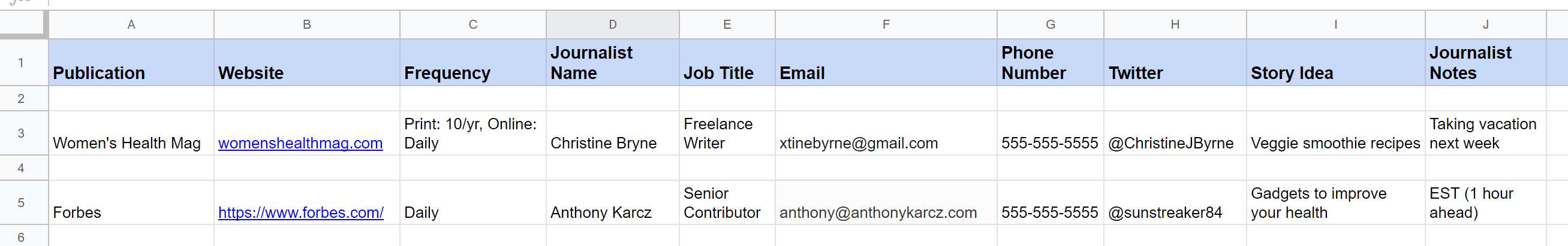 Sample media list for press release distribution