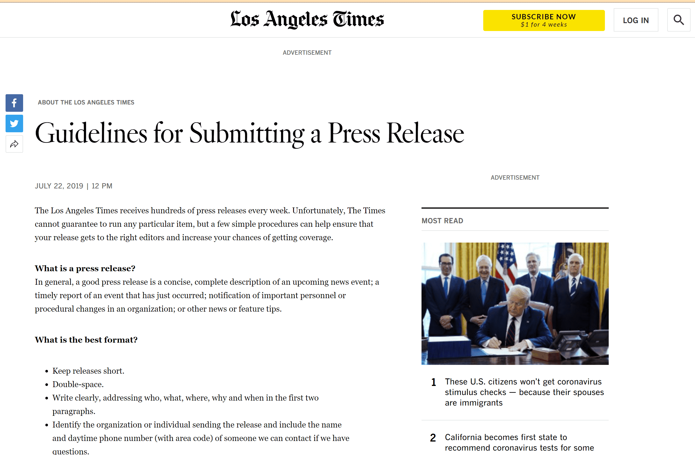 Guidelines for submitting a press release