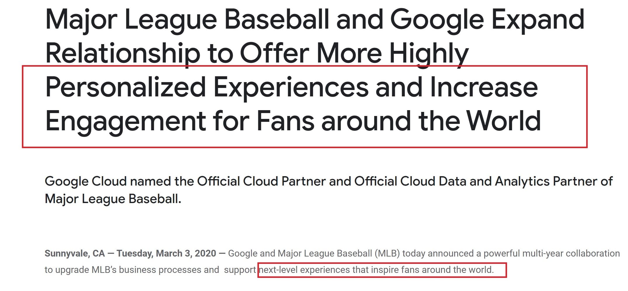 Google press release example