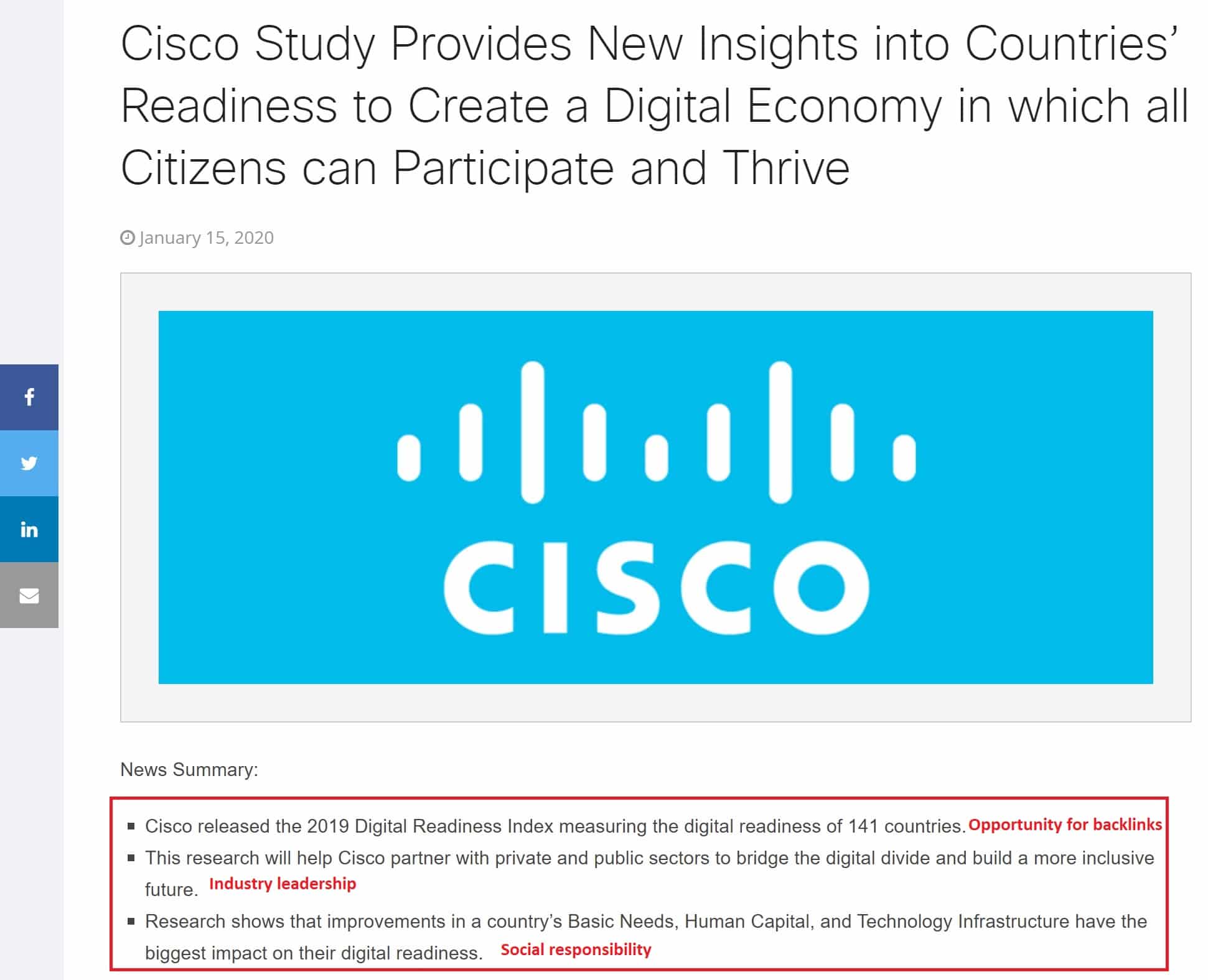 Cisco press release to boost brand awareness