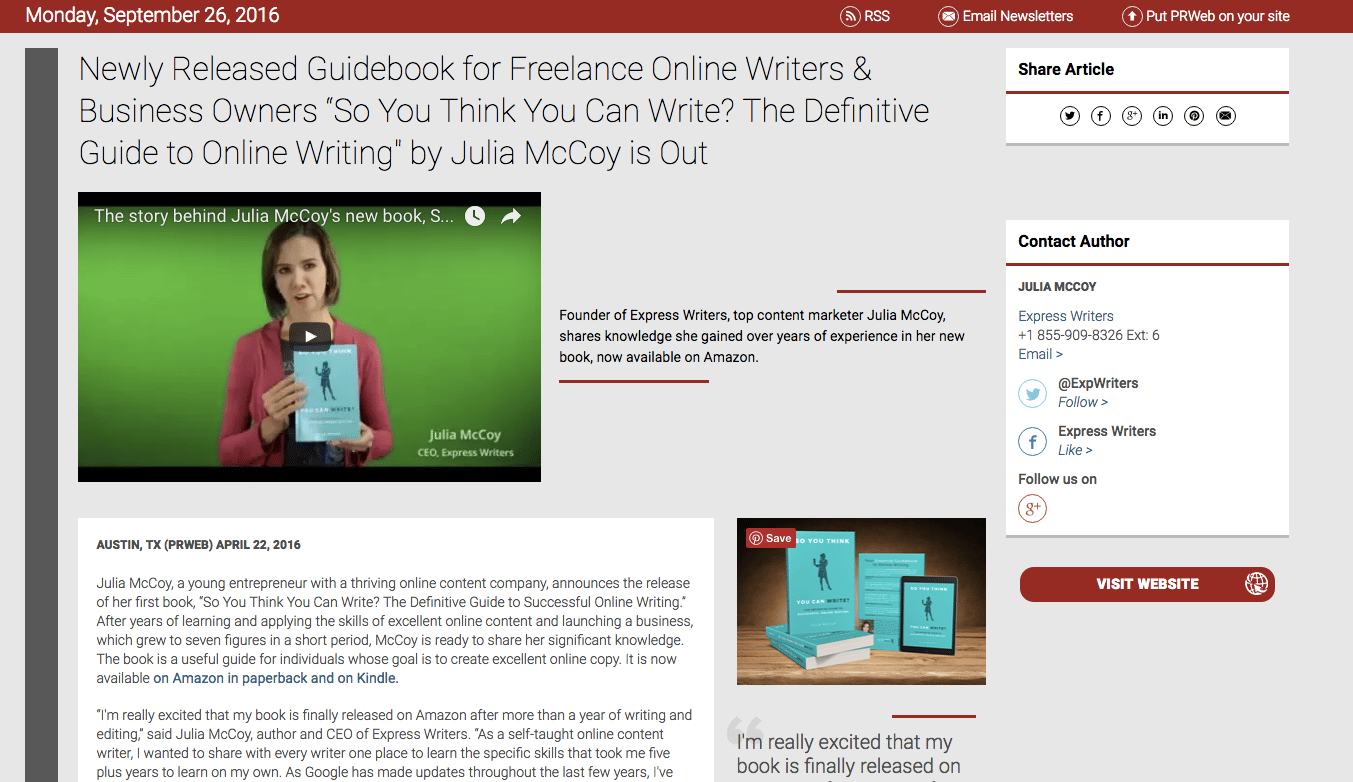 PRWeb screenshot