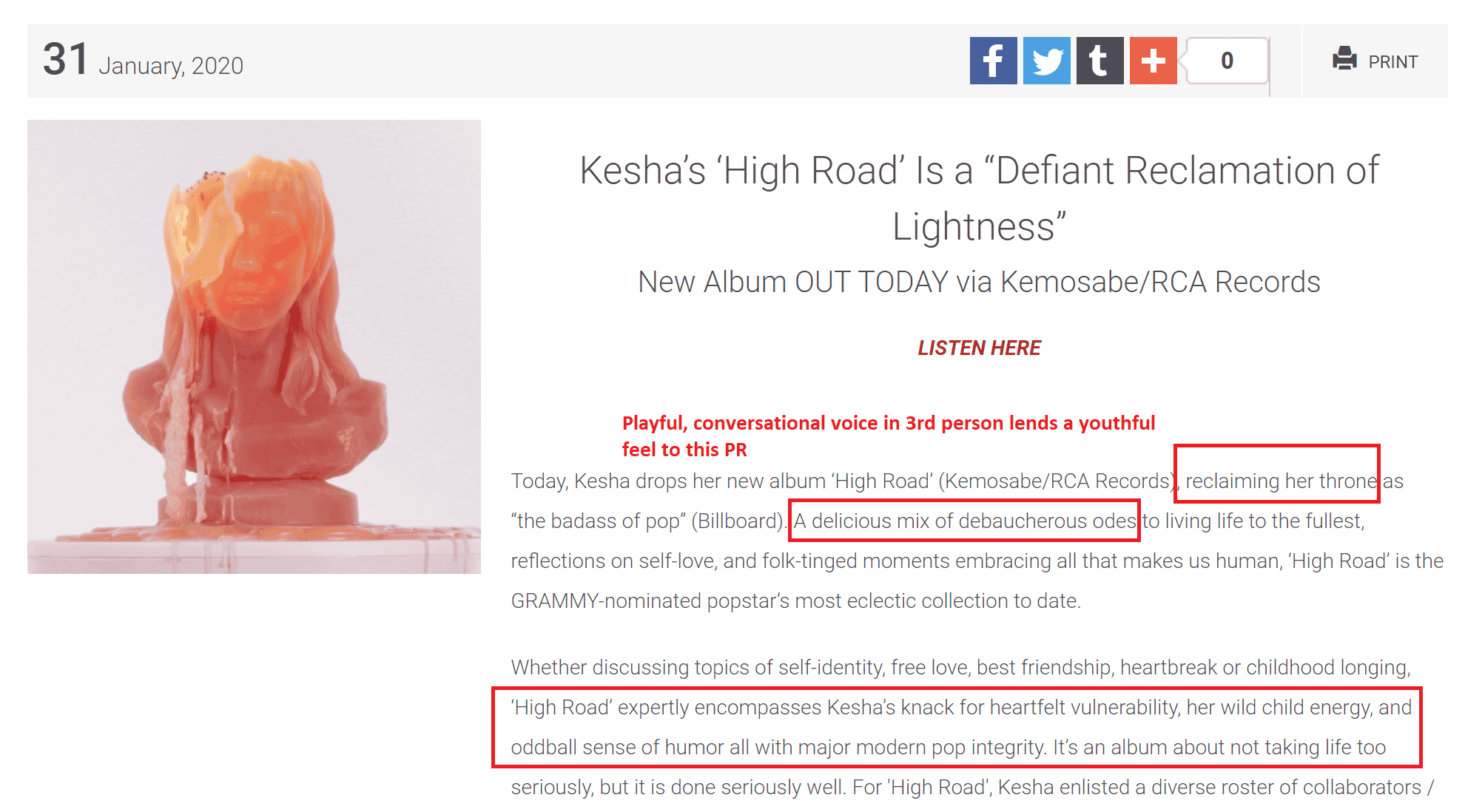 Press release for music release example
