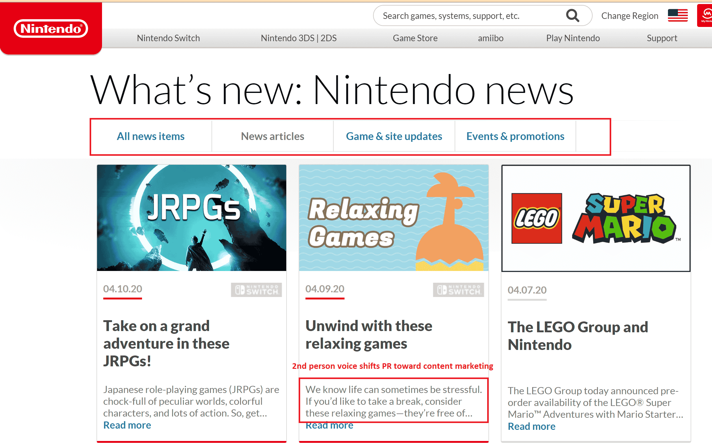 Fan-facing press releases from Nintendo