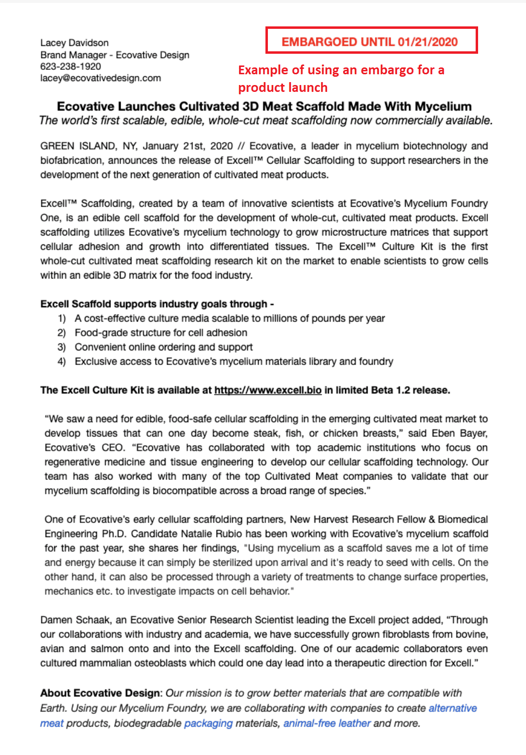Press release embargo for product launch