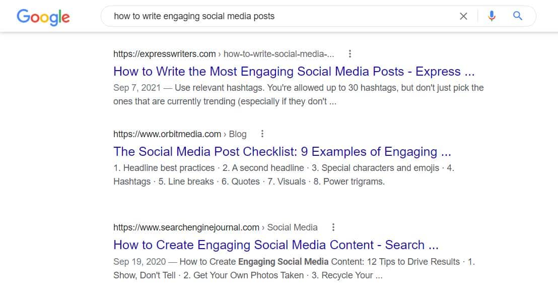 how to write engaging social media posts SERP