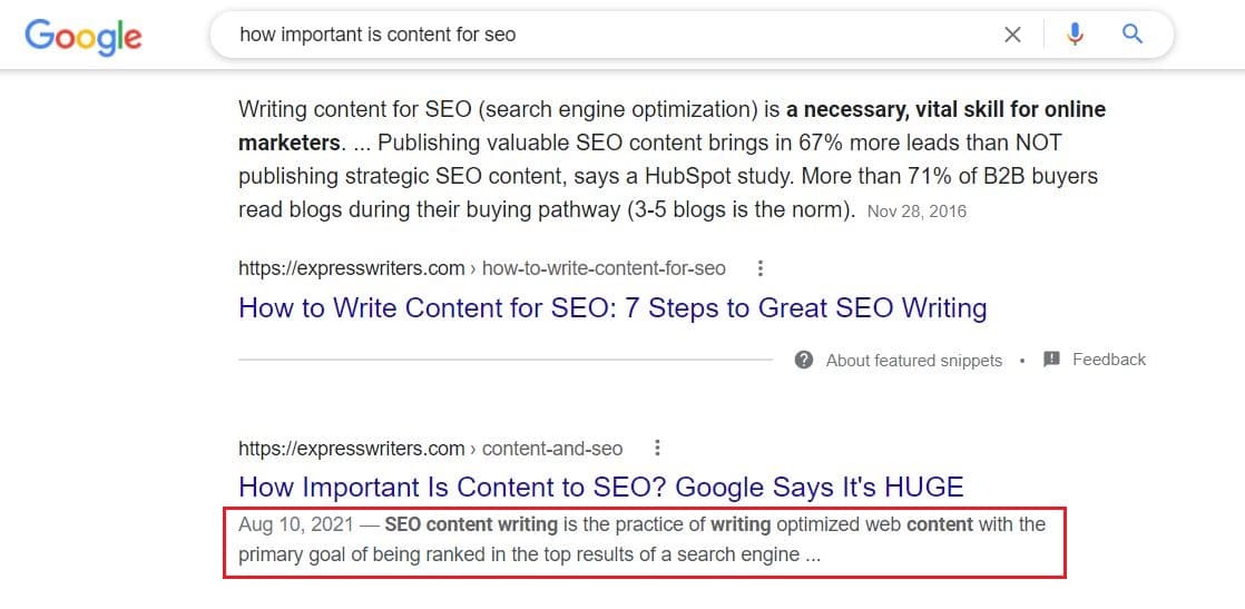 meta description in google SERP