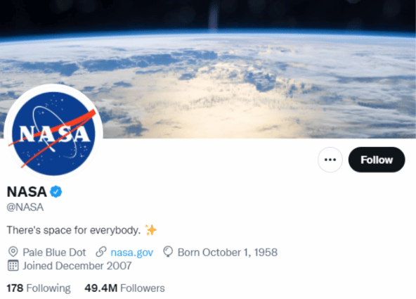 NASA twitter account
