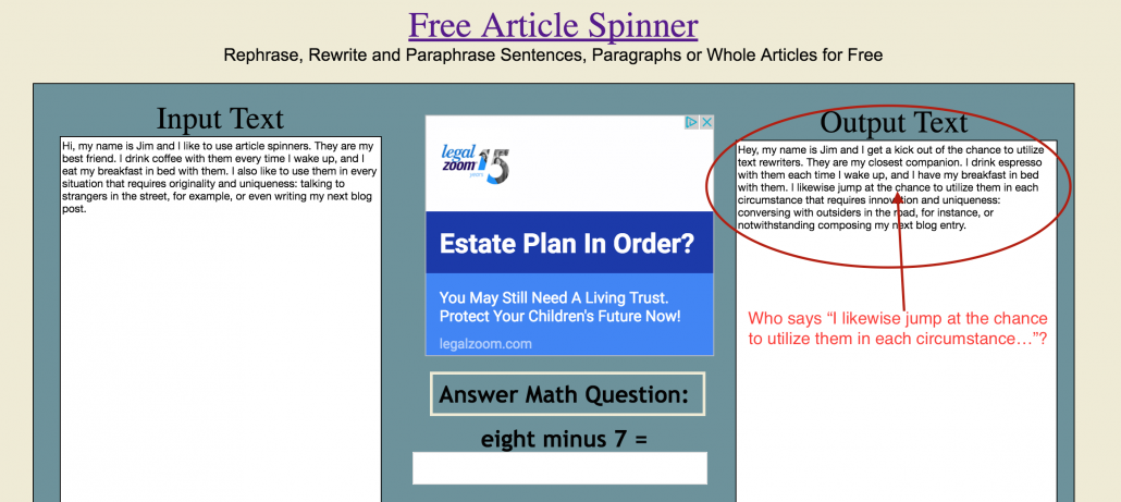 article spinner results