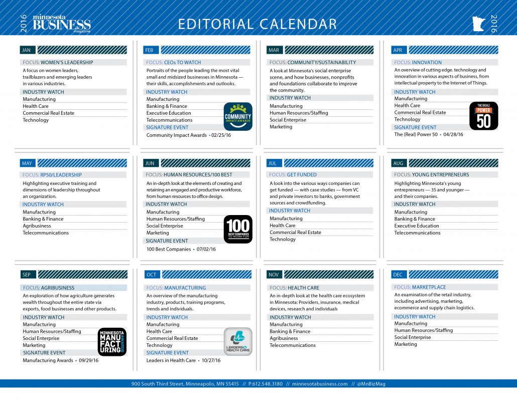Minnesota Business 2016 Editorial Calendar