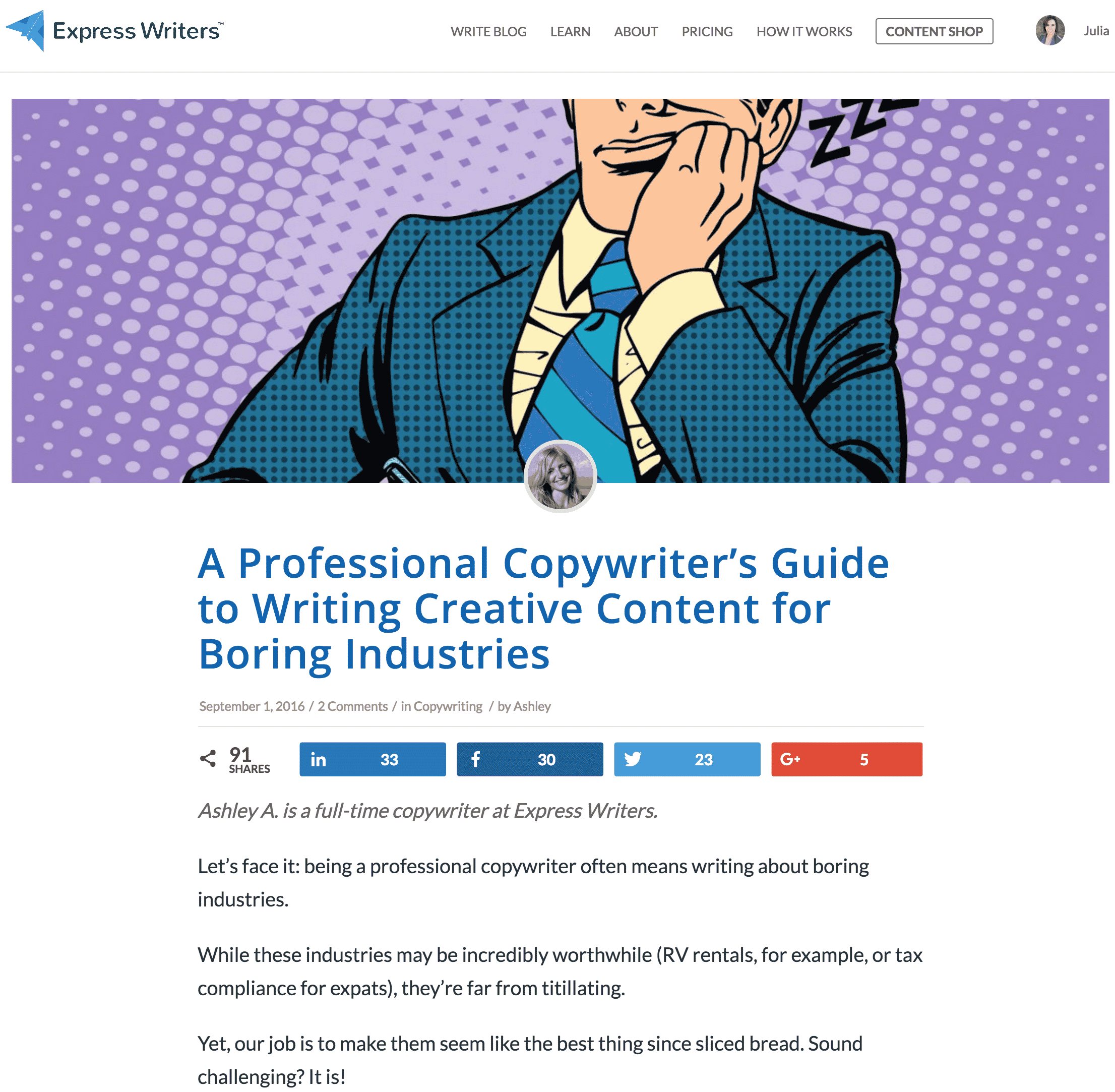 screencast of professional copywriter blog