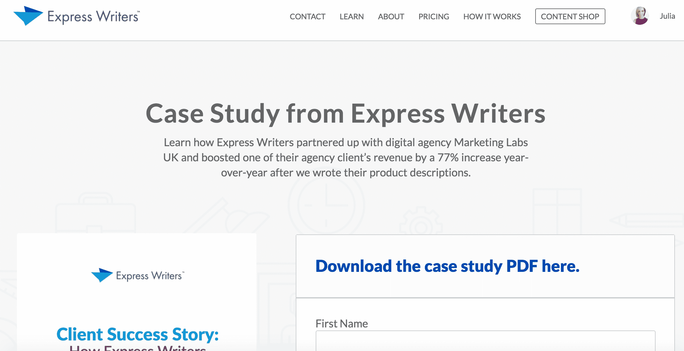 case study landing page example