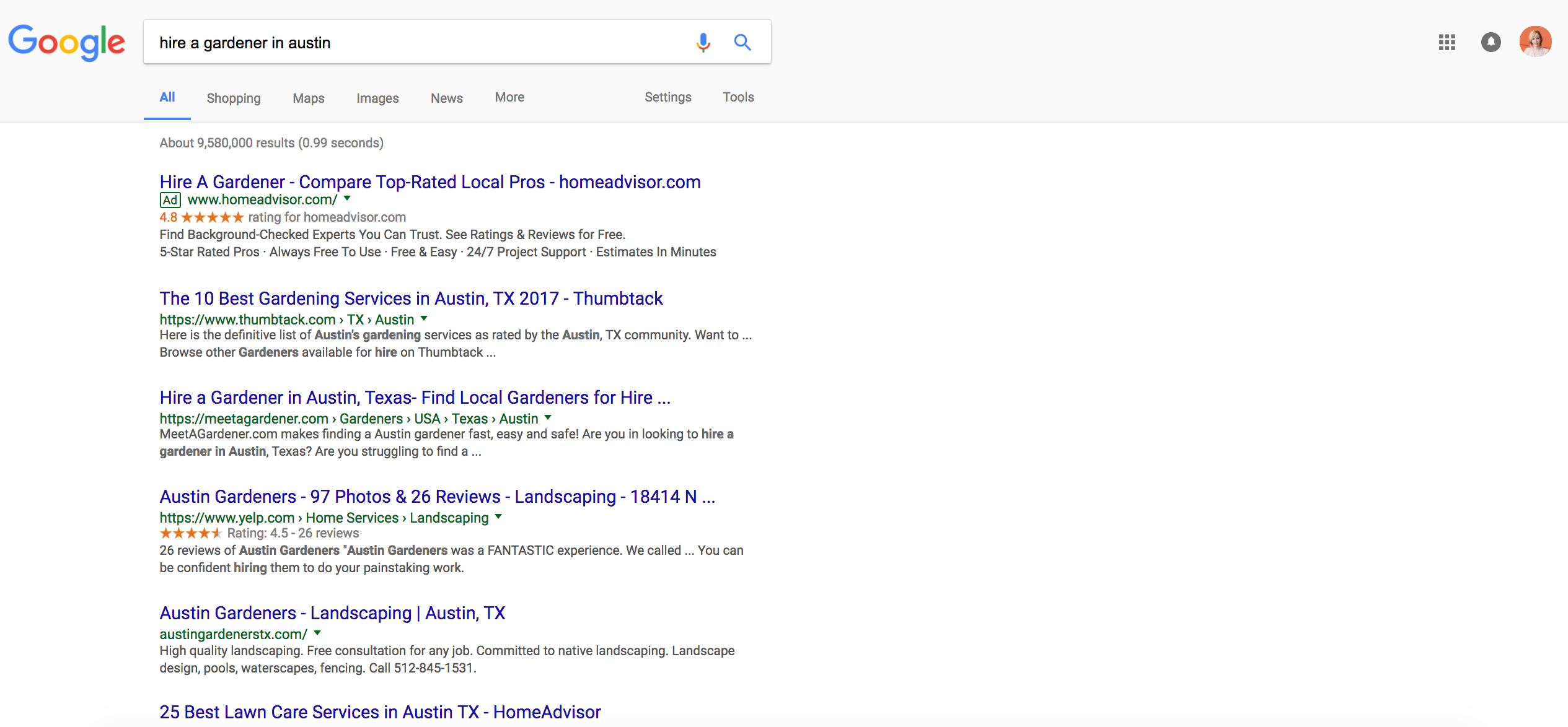 google search on gardeners