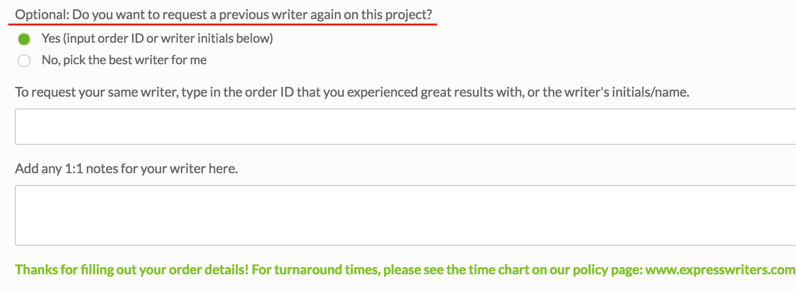 input form express writers