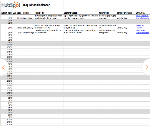 Editorial Calendar