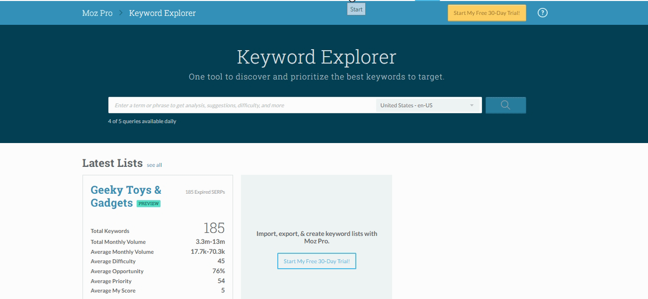 Moz Keyword Explorer