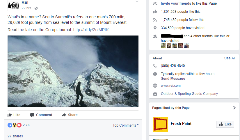 REI Facebook Page