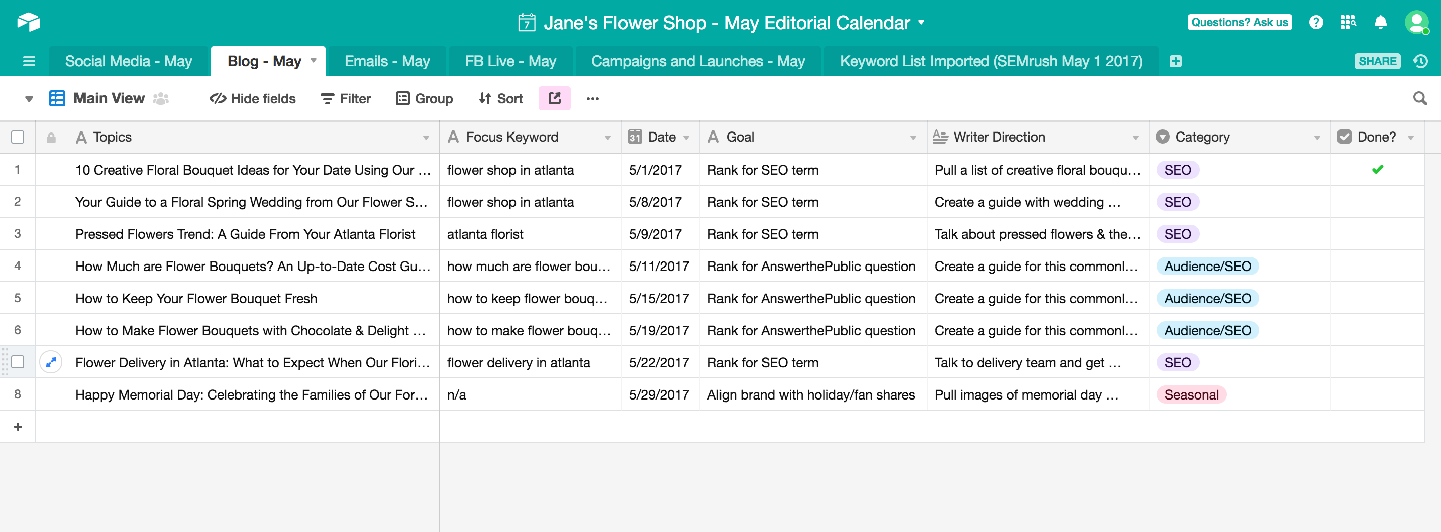 airtable content calendar