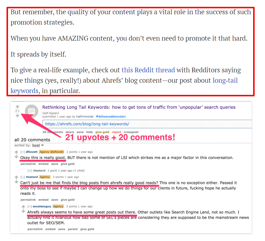 Reddit example for Ahrefs case study 