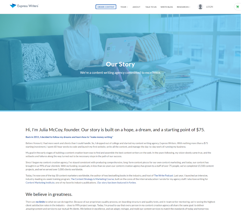 how to share a story in about pages