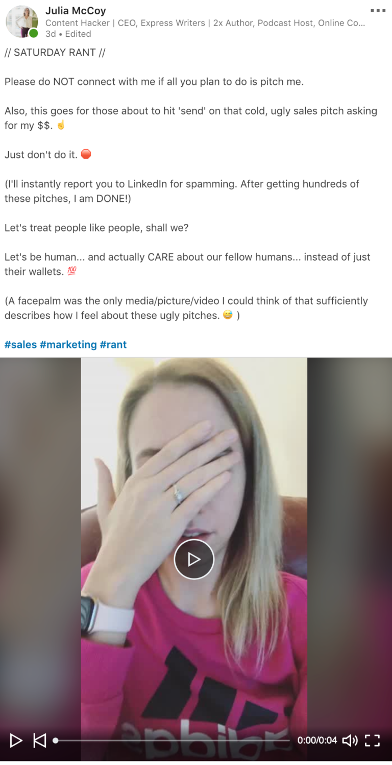 cold, ugly sales pitch rant