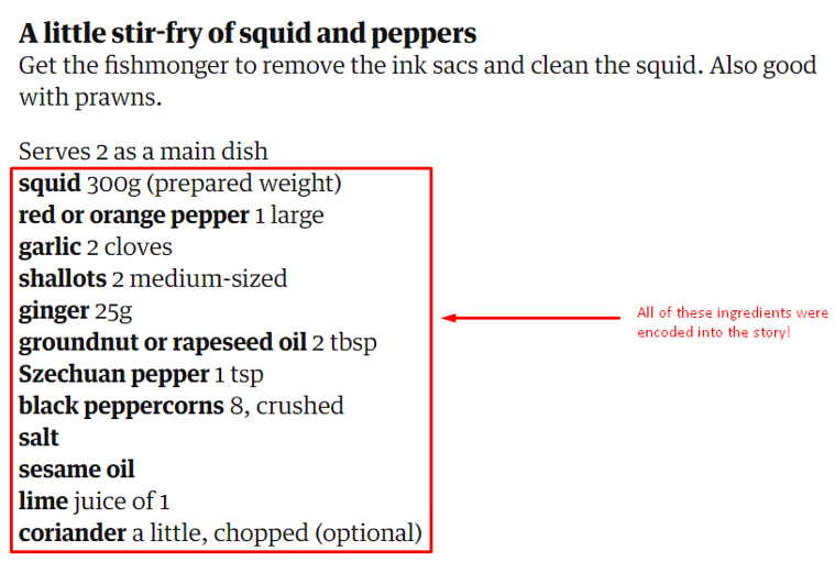 recipe in a story