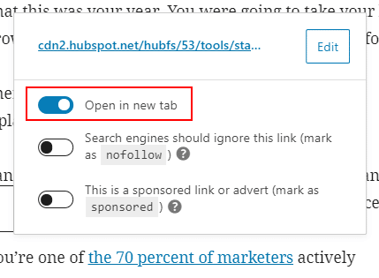 wordpress block editor edit link