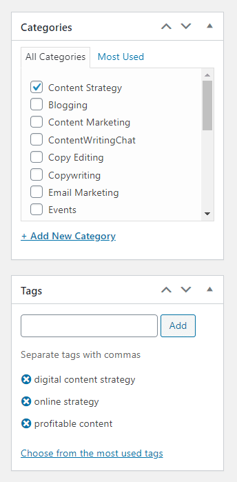 wordpress categories and tags