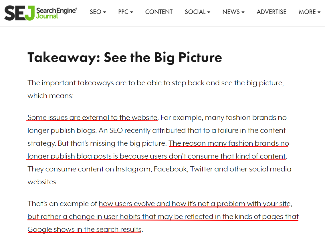 SEJ article explaining on how some Google ranking issues are external to the website, but just a change on user interest and habits