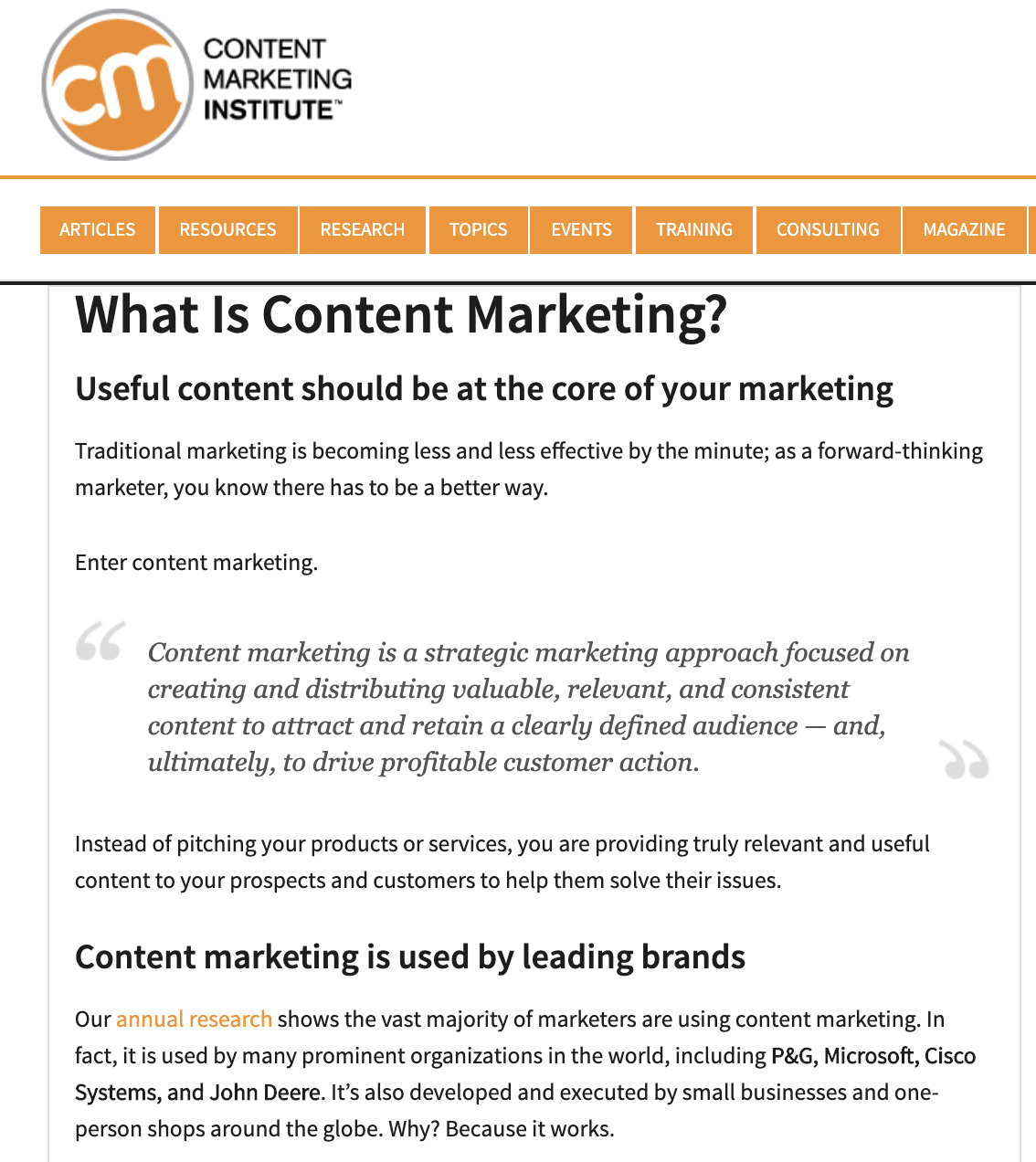 content marketing definition cmi