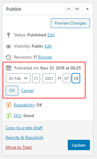wordpress edit published date