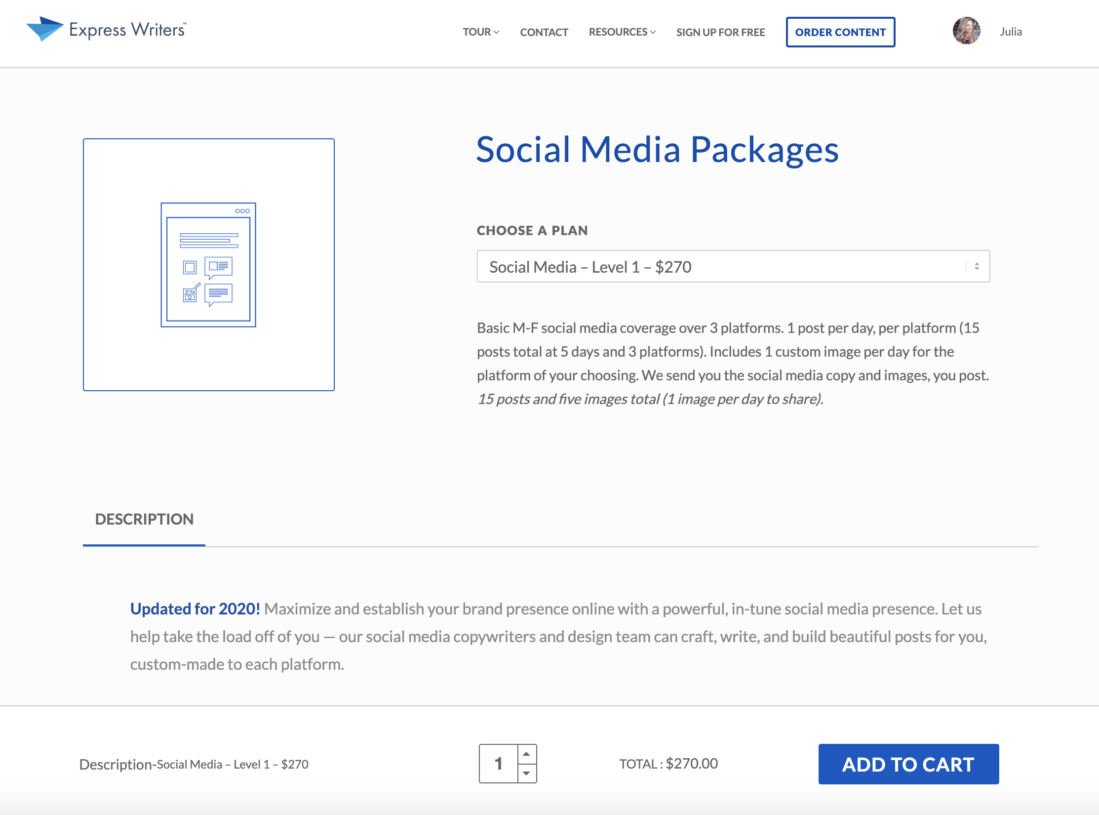 social media packages express writers