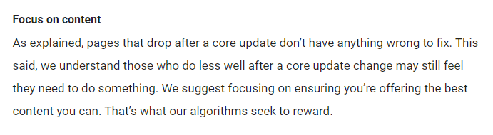 Google 2020 update - focus on content