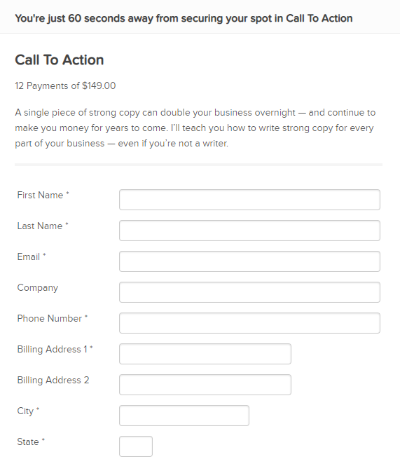 landing page form example