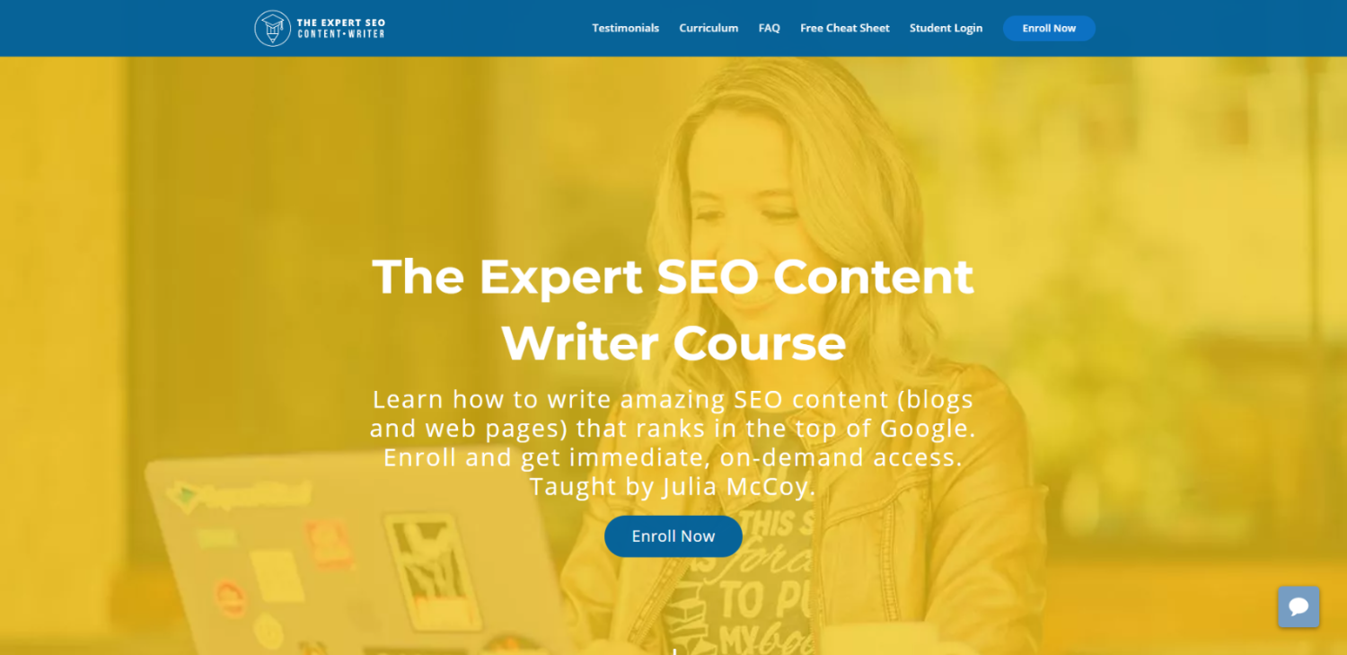 expert seo content writer course landing page