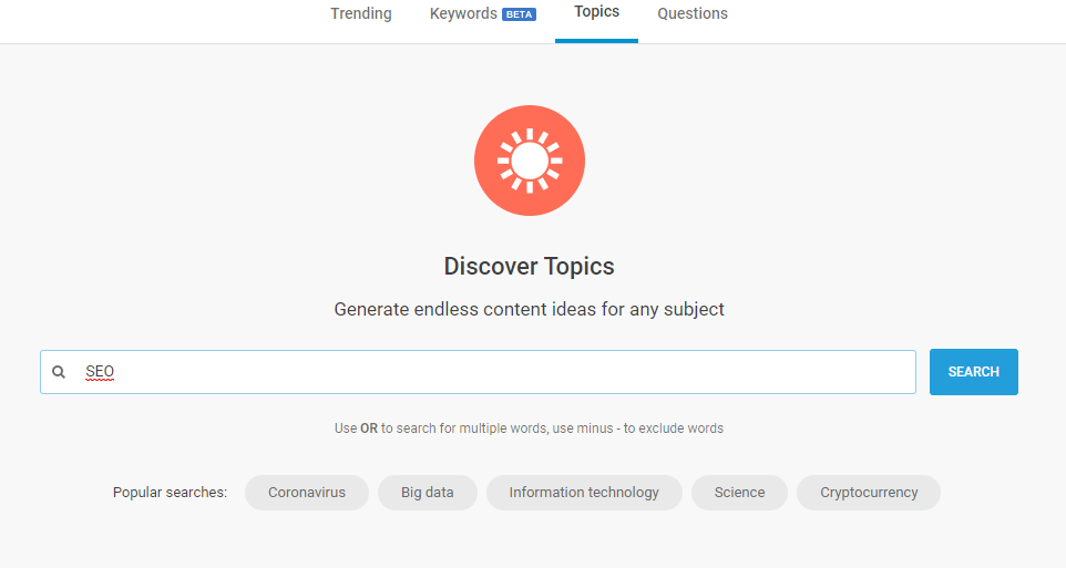 BuzzSumo - discover topics by keyword