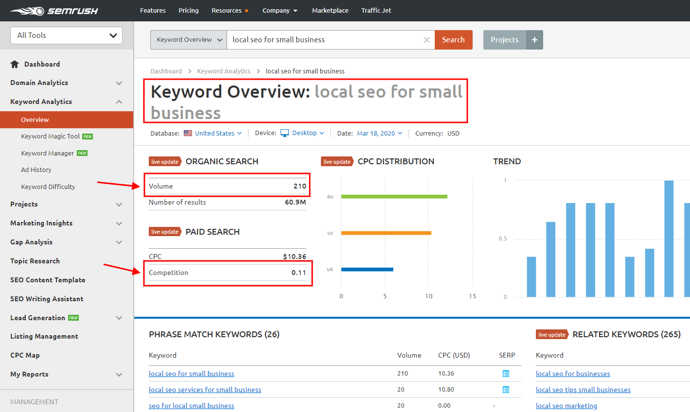 keyword overview - local seo for small business