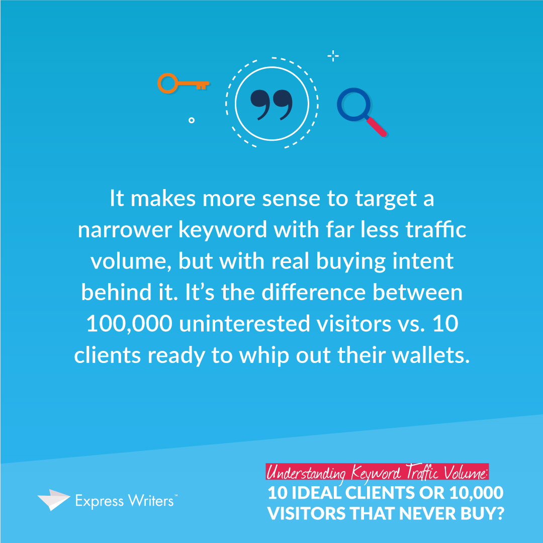 Target narrower keywords with less keyword traffic volume