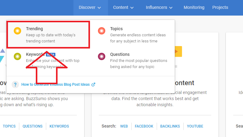 finding trending topics using BuzzSumo discover