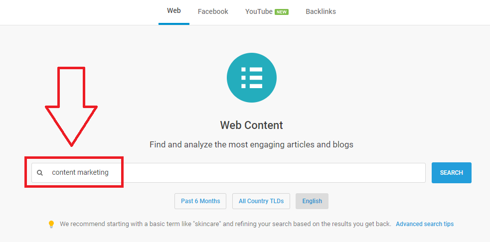 Searching using BuzzSumo web content analyzer
