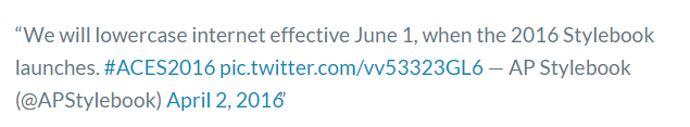 AP Stylebook lowercases internet