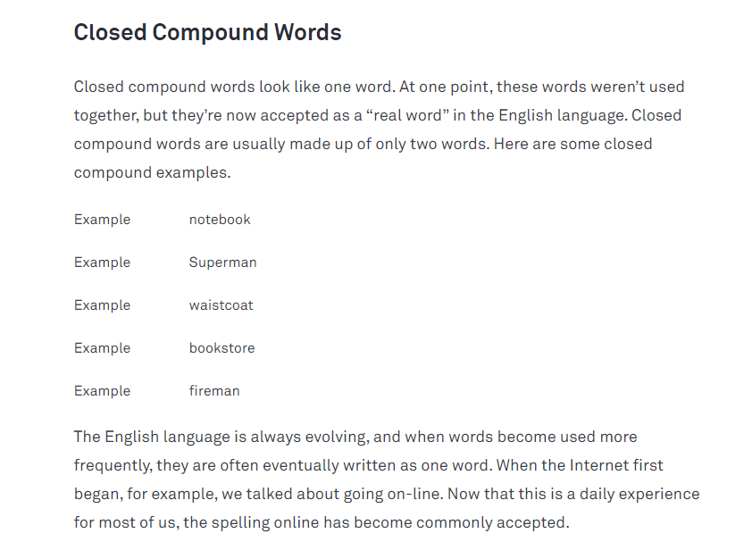 definition of closed compound words