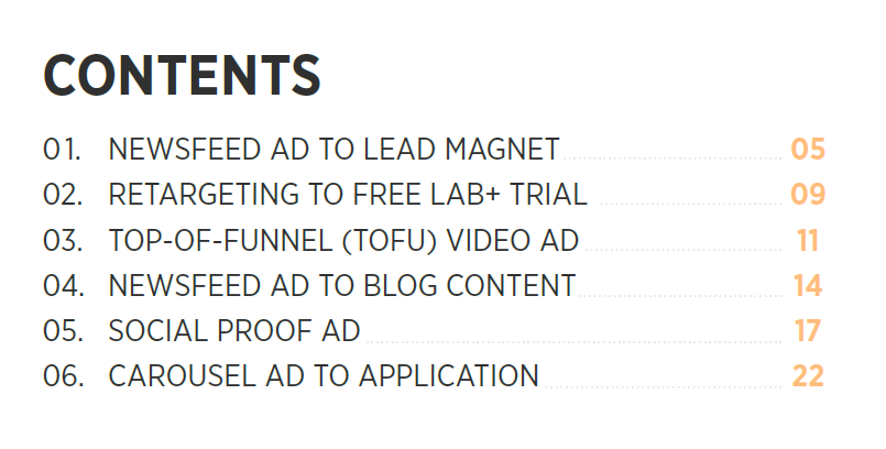 lead magnet table of contents