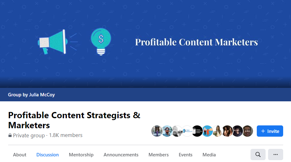 profitable content marketers Facebook group