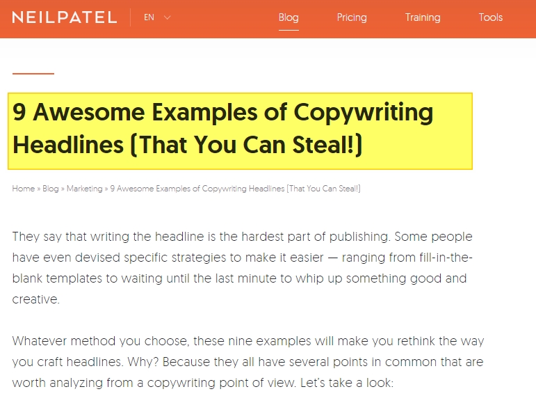 Neil Patel catchy title headline