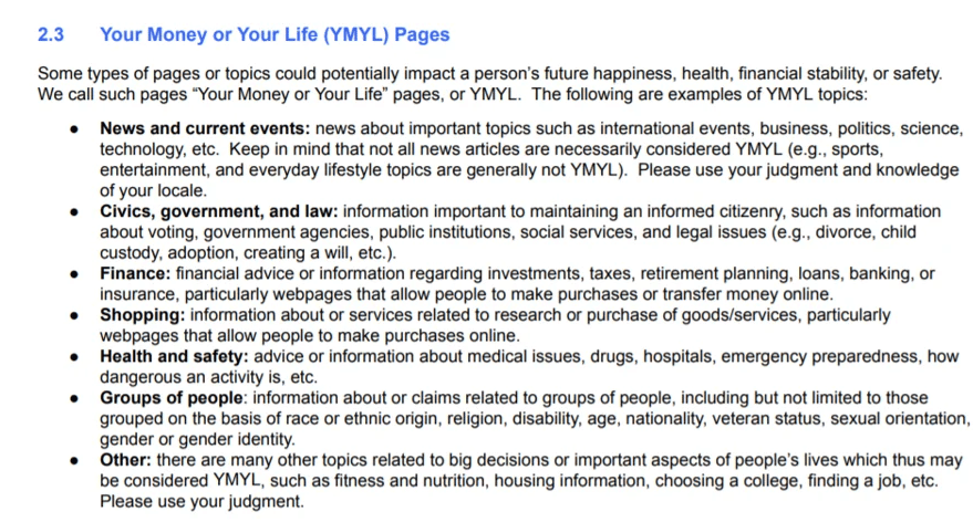 Your Money or Your Life (YMYL)