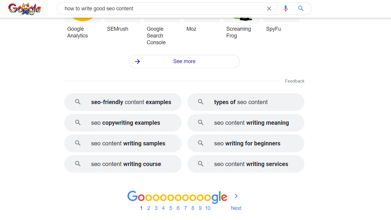 related keywords at the bottom of google search