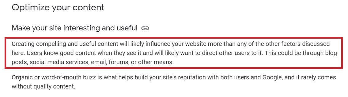 google starter guide - compelling and useful content