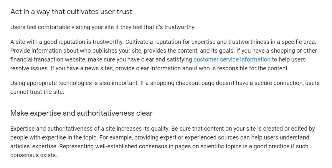 what google says about user trust