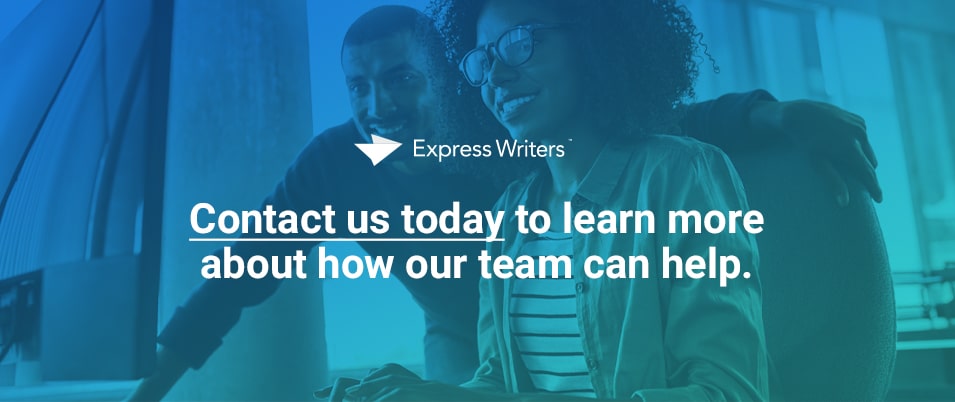 Man and woman working at a computer. Text reads "Contact us today to learn more about how our team can help."